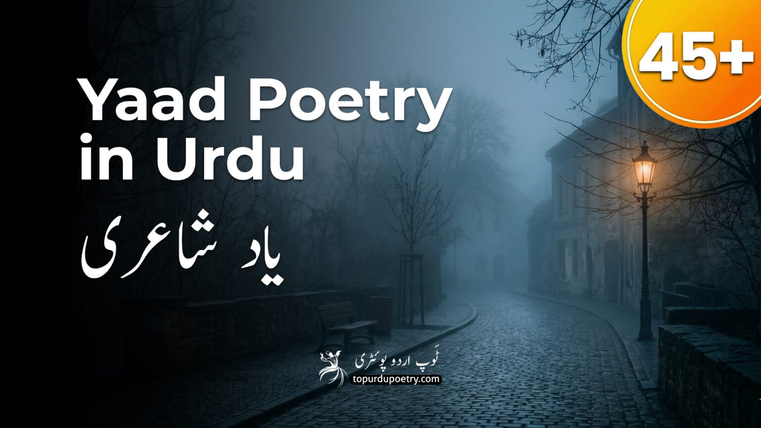 45+ best yaad poetry in Urdu and miss you shayari, featuring a lonely street lamp in the fog.