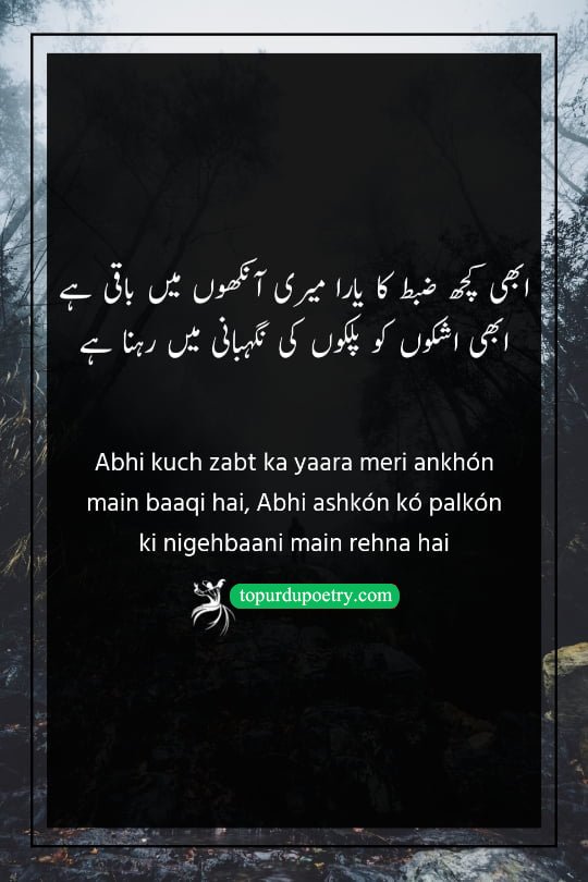 dard shayari in urdu 2 lines: A powerful couplet describing the willpower to hold back tears, keeping them guarded behind the eyelashes to maintain dignity despite deep inner pain.