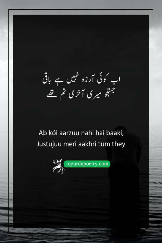 dard e dil shayari urdu: A heart-touching couplet where the poet expresses that all his life's desires have ended because the beloved was his ultimate and final quest.