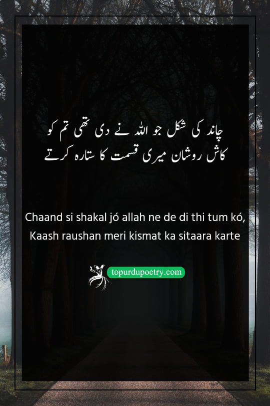 bewafa poetry love: A dreamy, ethereal visual of a crescent moon shining brightly over a dark, calm landscape with a single, glowing star nearby, symbolizing the 'chaand' (moon) beauty and the 'sitaara' (star) of destiny mentioned in the poem.